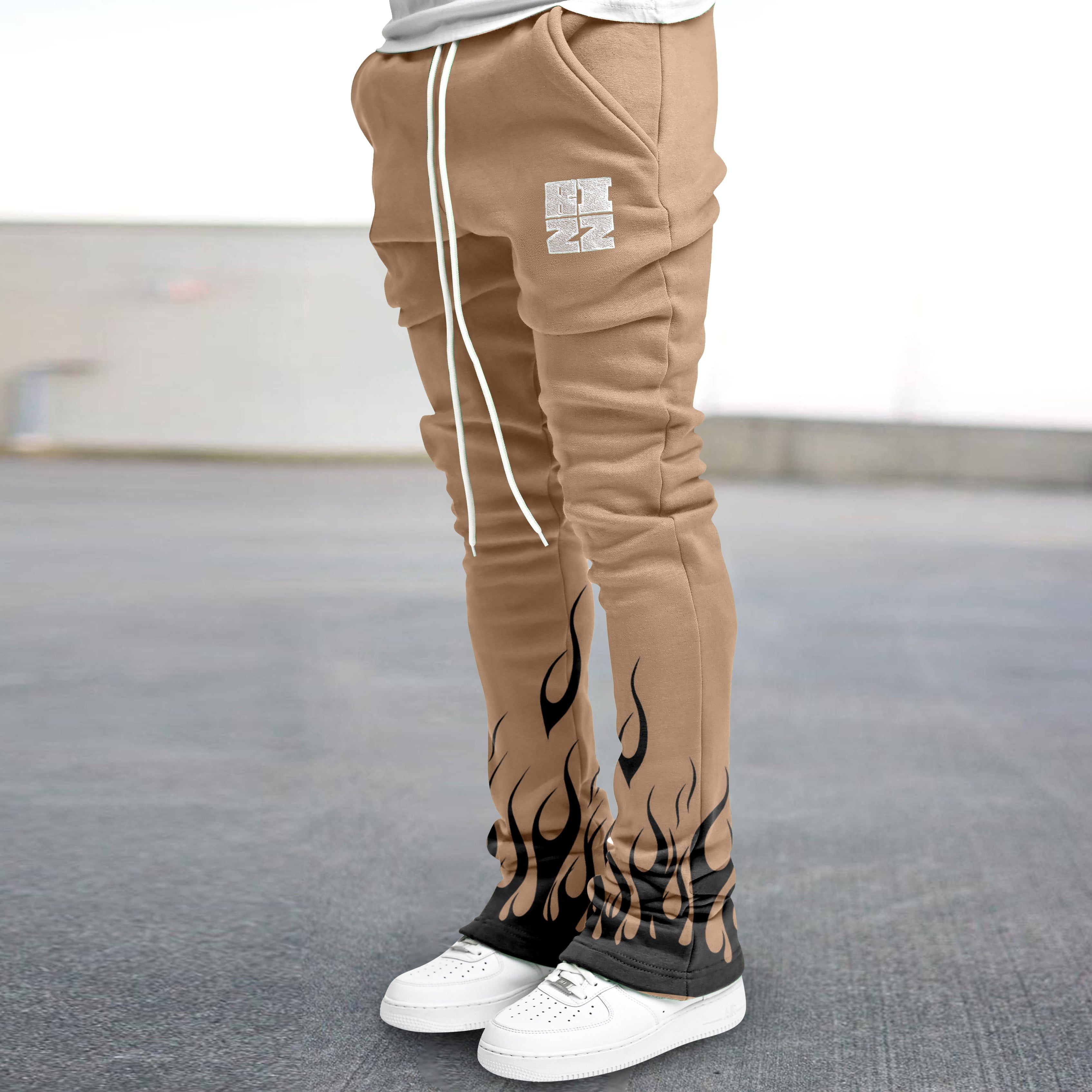 Trendy Flame Print Slim Street Trousers