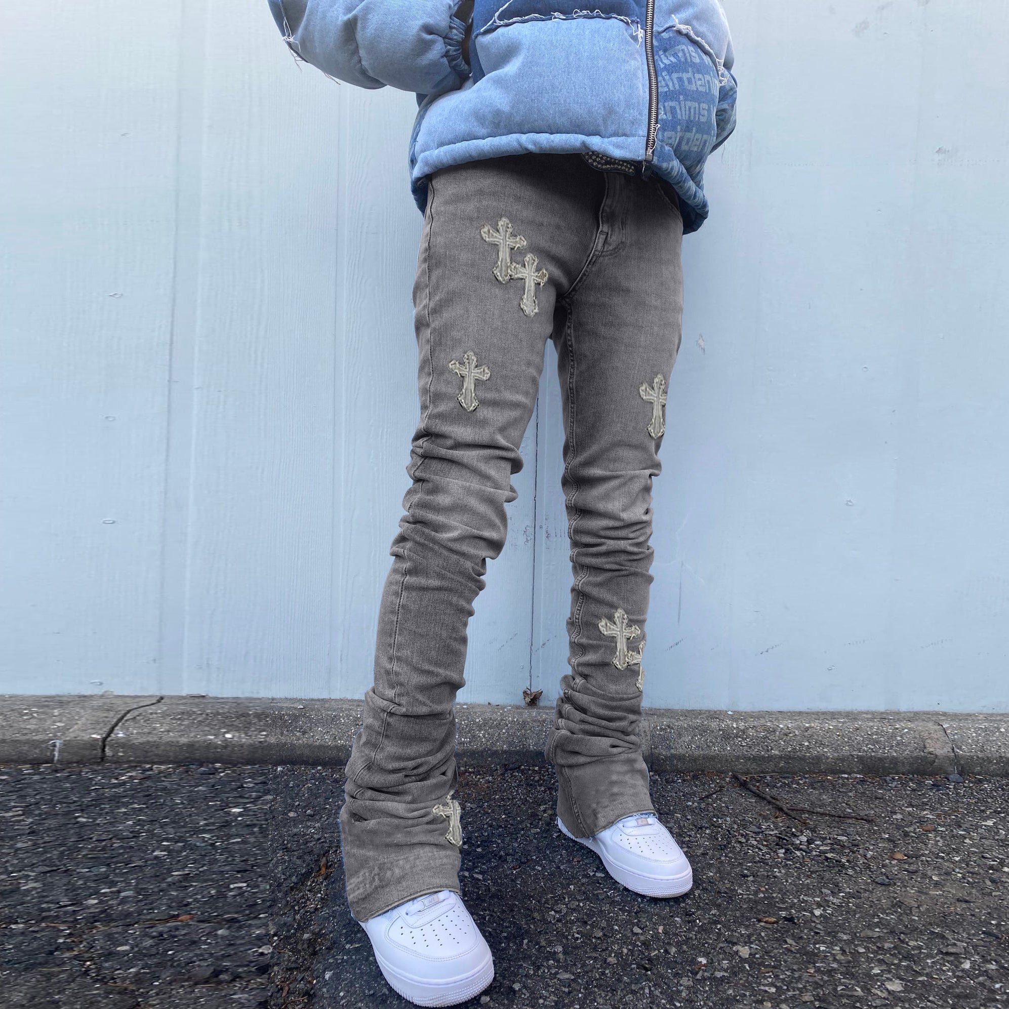 Cross Embroidery Vintage Wash Lounge Jeans