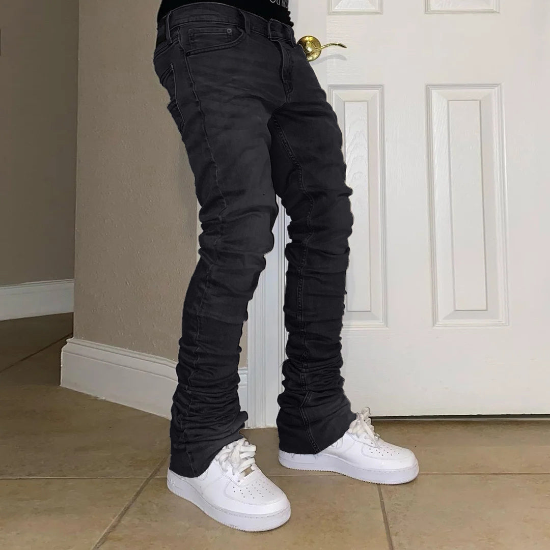 Hip Hop Retro Stretch Slim Wide Leg Raw Trim Flared Jeans