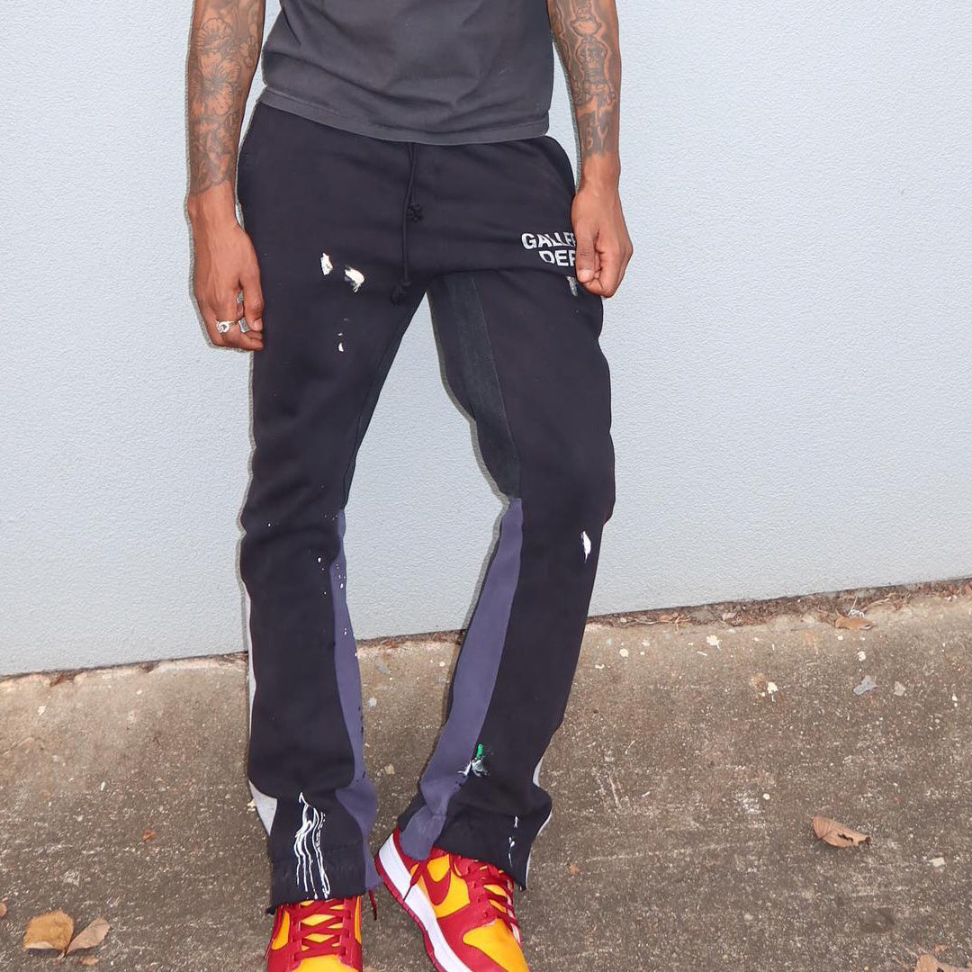 Personalized color block splash ink casual trousers