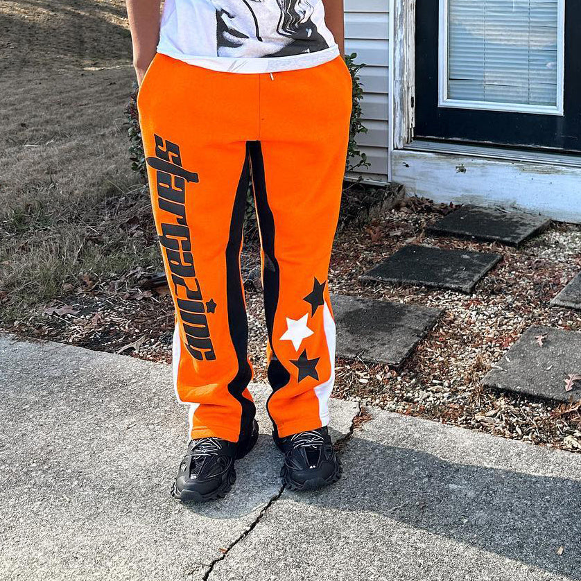 Casual color block printed star flared pants