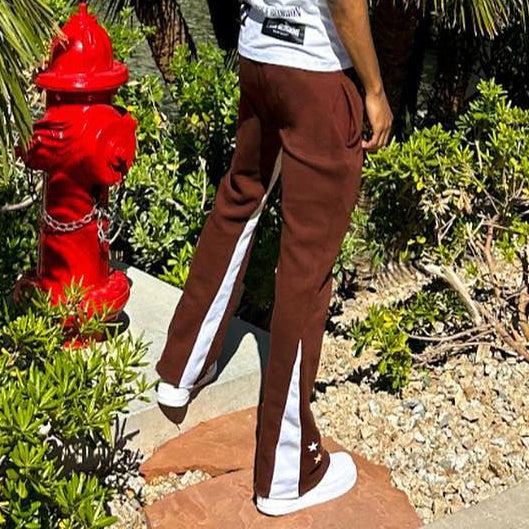 Letter Star Print Drawstring Flared Trousers